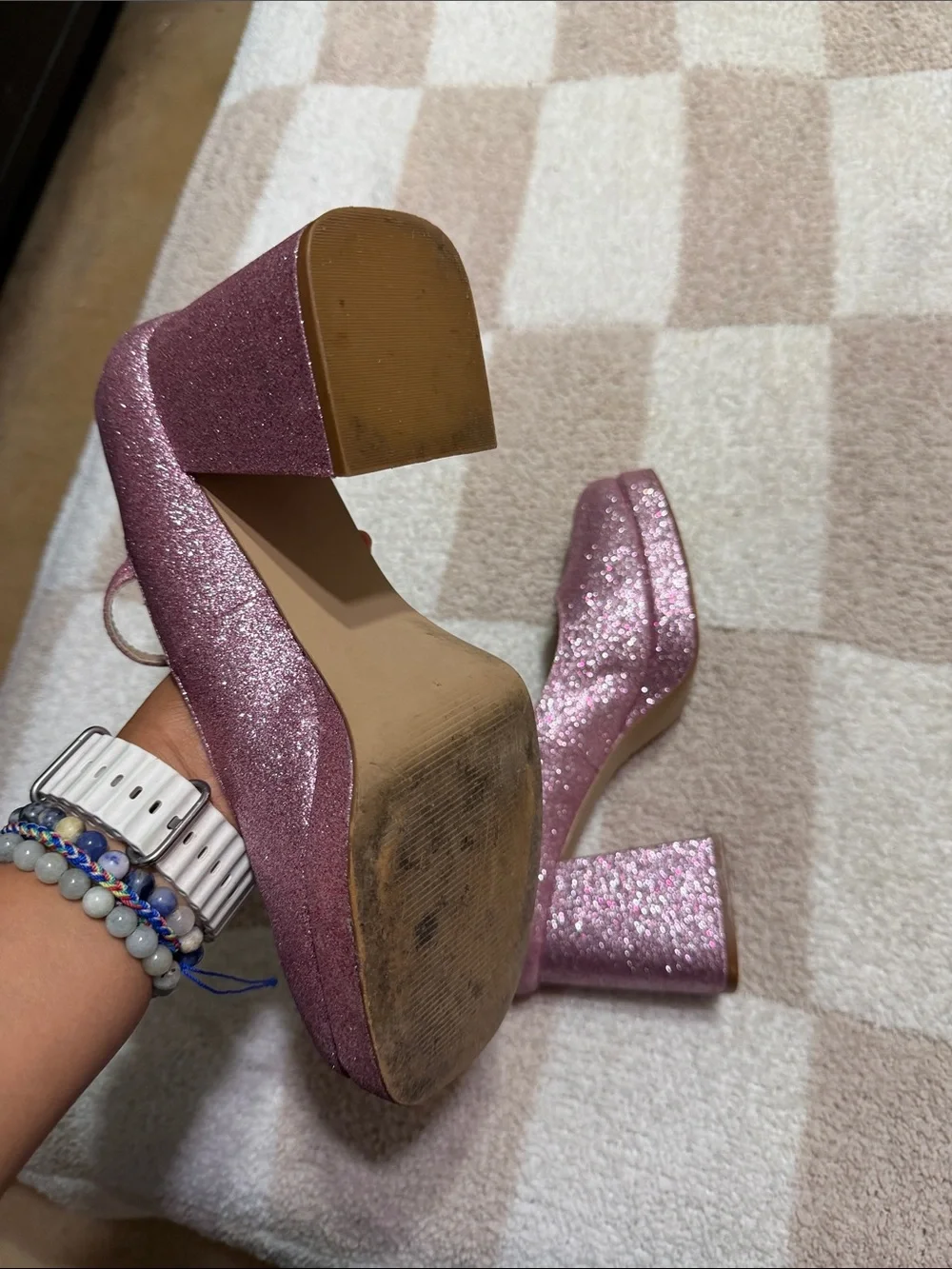 Steve Madden Glitter Platform Mary Jane Heels in Rose Pink